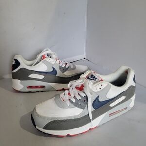 MEN'S NIKE AIR MAX 90 SWOOSH CASUAL SHOES White Blue Red&gray  athletic Sz 12